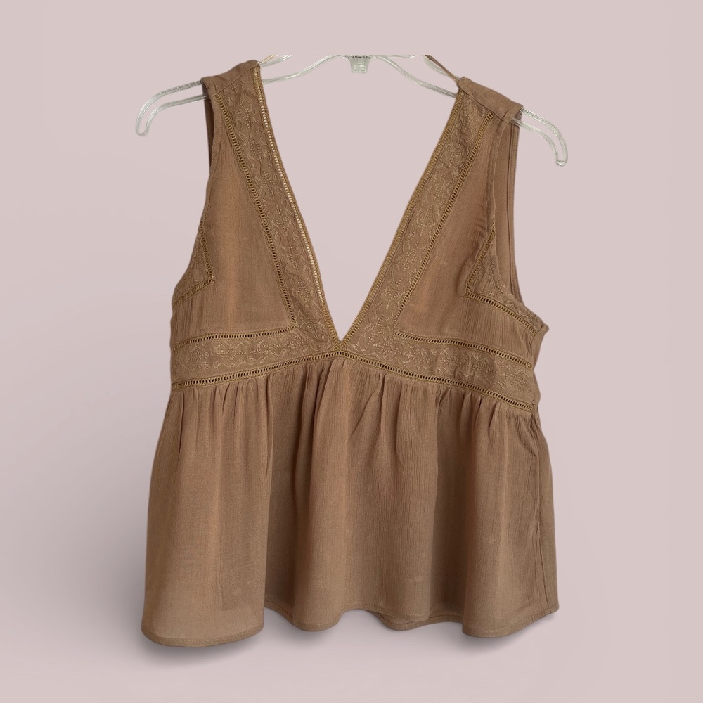 Melrose Place Brown Crop Top Peplum Size M